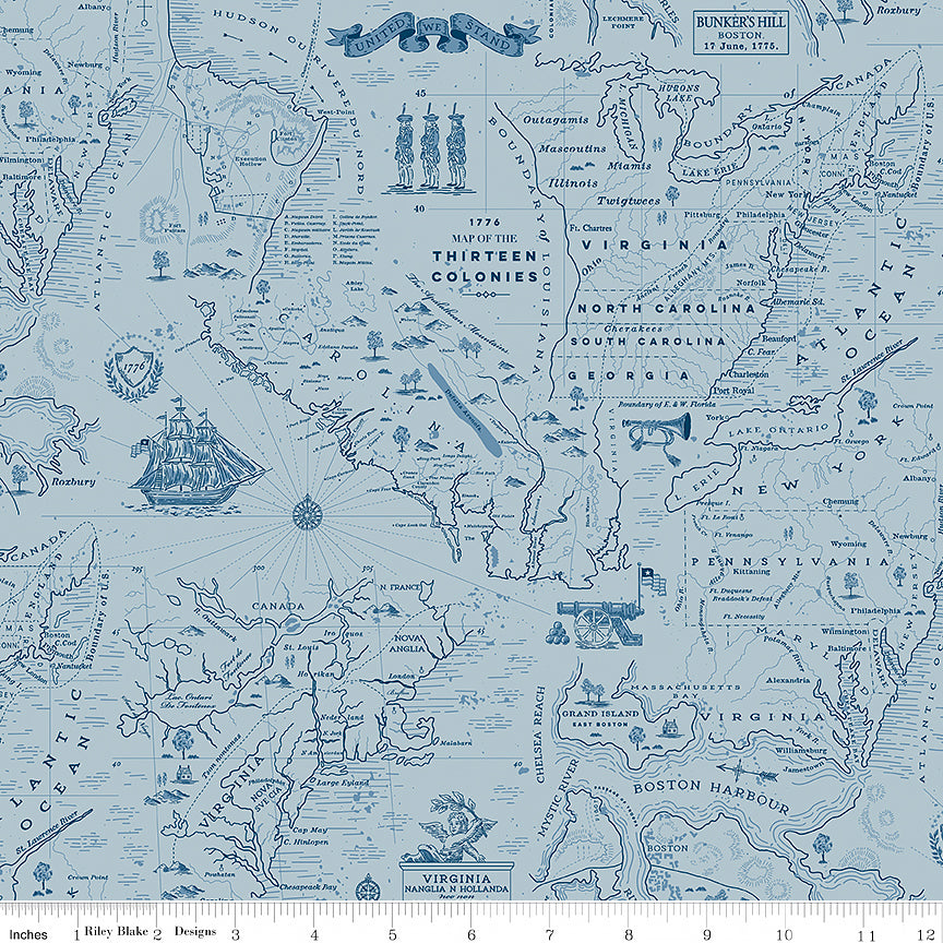 Independence Colonial Map Blue
