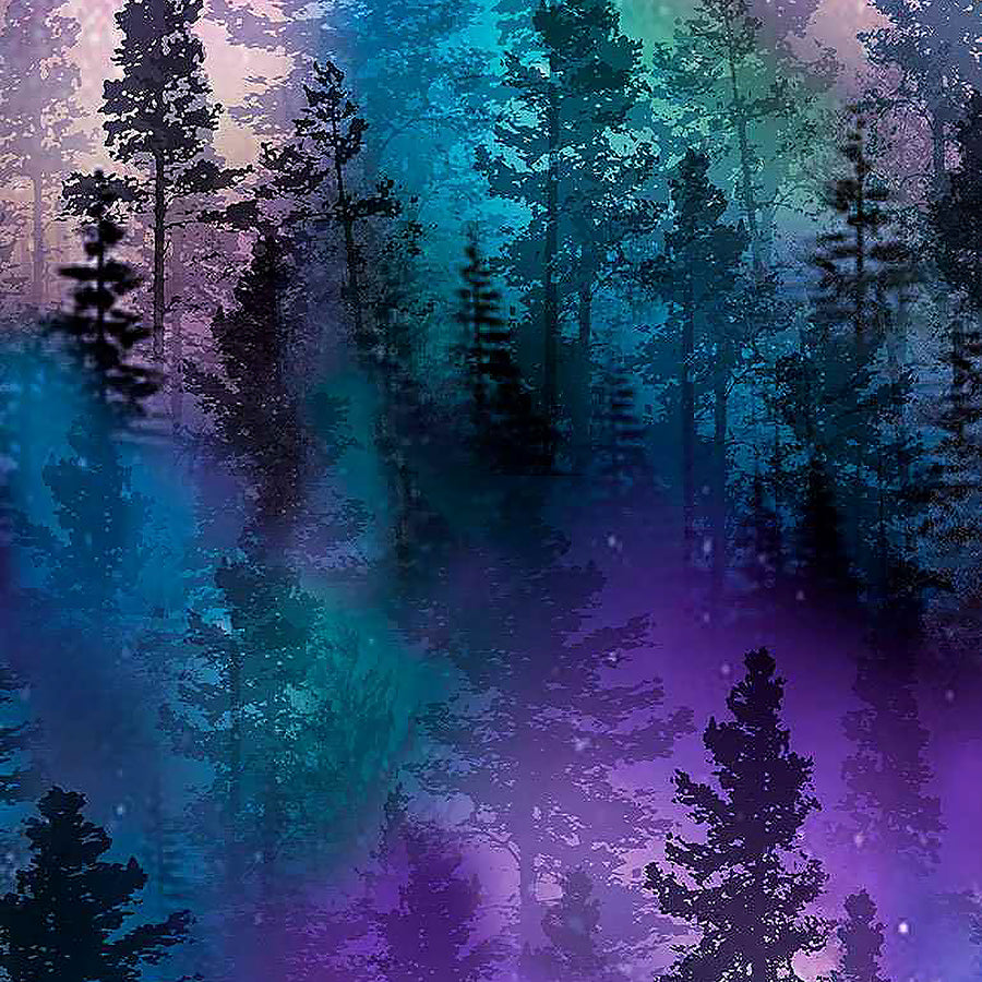 Winter Light Aurora Trees Purple