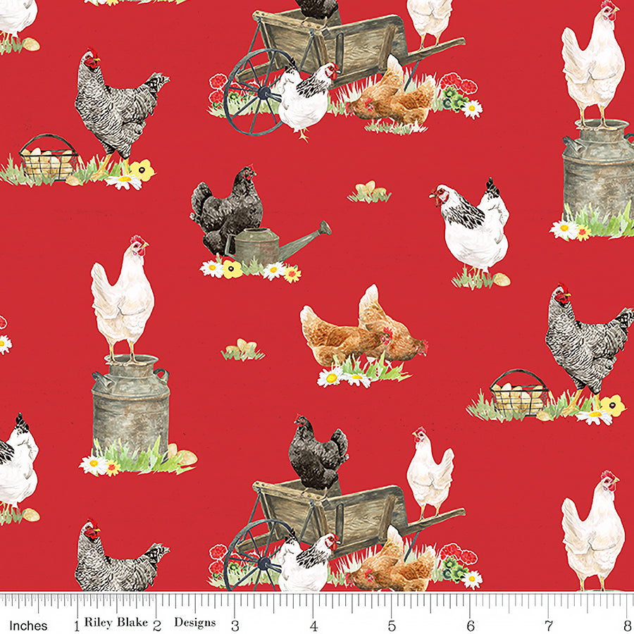 Spring Barn Quilts Chickens Red