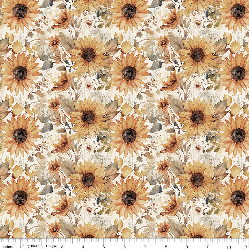 Evening on the Prairie Watercolor Sunflowers Cream