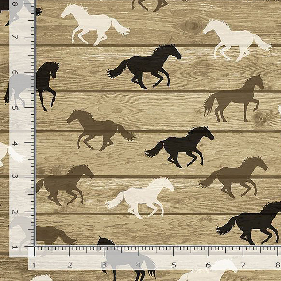 Western Wild Horses On Wood Texture Wood