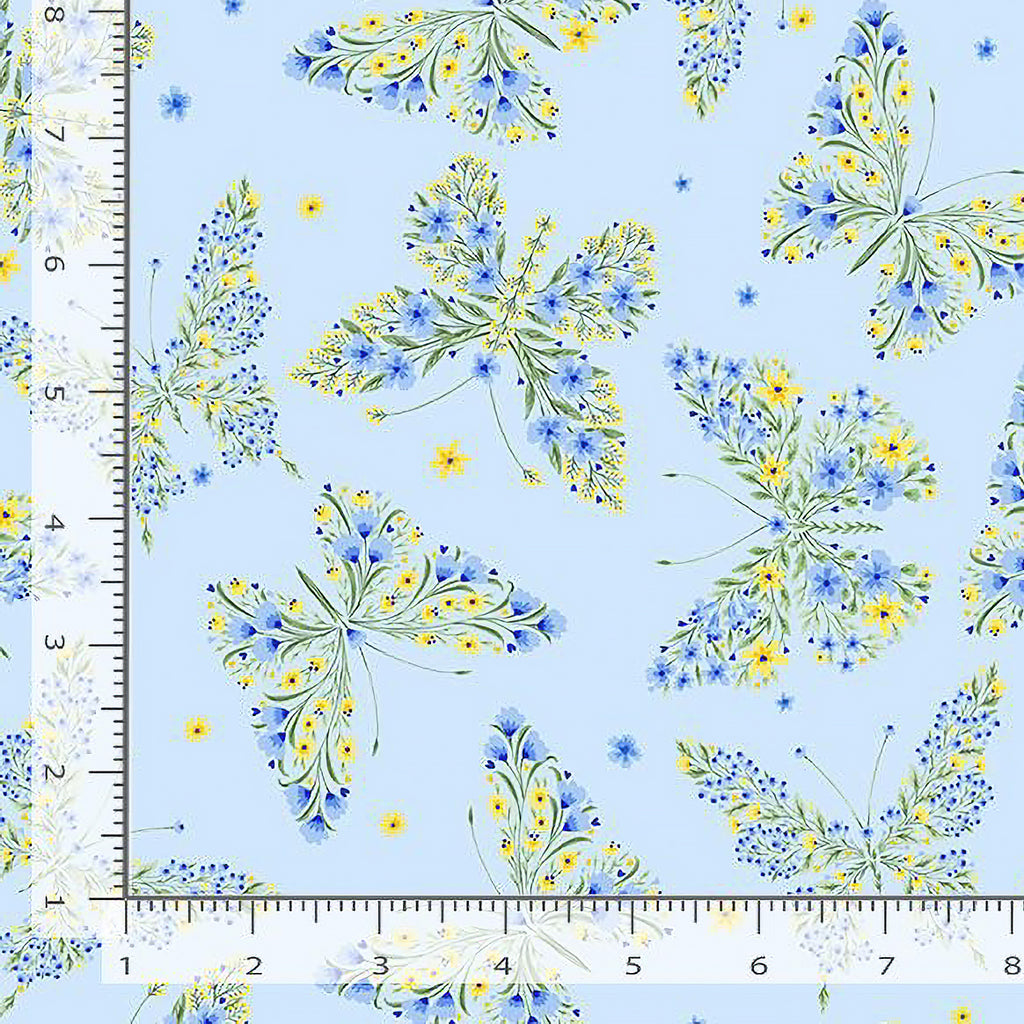 Timeless Treasures Bee & Bee Kind Floral Butterflies Sky 1 Yard Cut