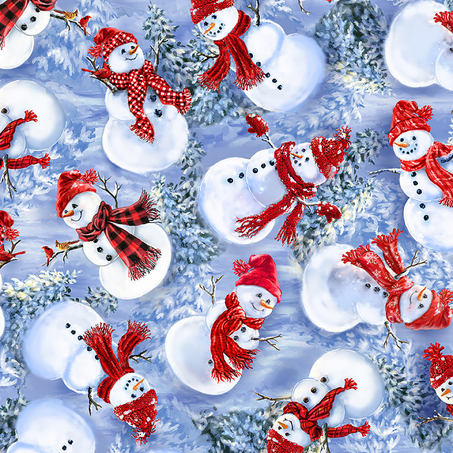 Christmas Eve Tossed Snowmen Blue