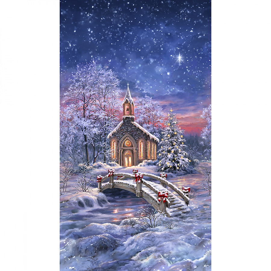 All is Calm 24" Snowy Chapel Panel Winter