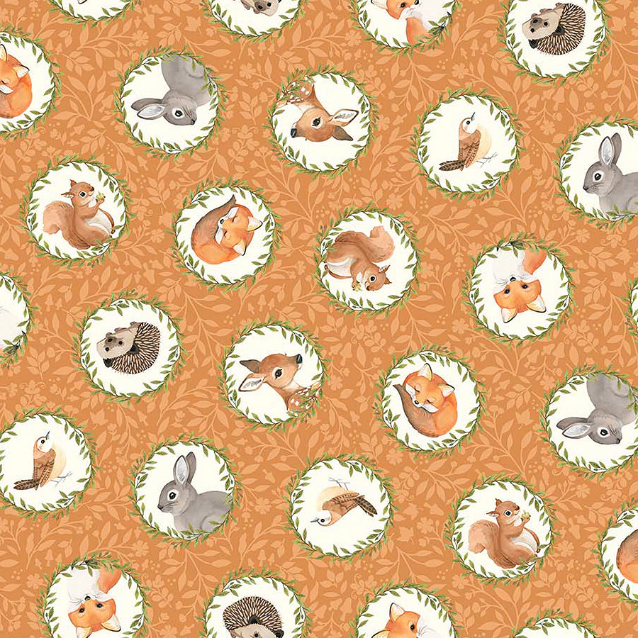 Northcott Woodland Babes Tossed Circles Rust Multi 1 Yard Cut