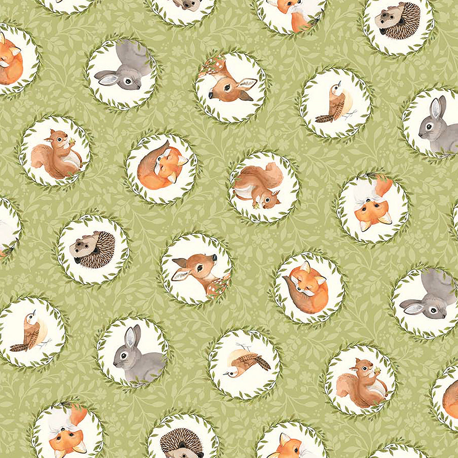 Northcott Woodland Babes Tossed Circles Green Multi 1 Yard Cut