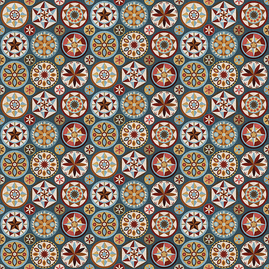 Northcott Barn Quilts Circles Blue Multi 1 Yard Cut