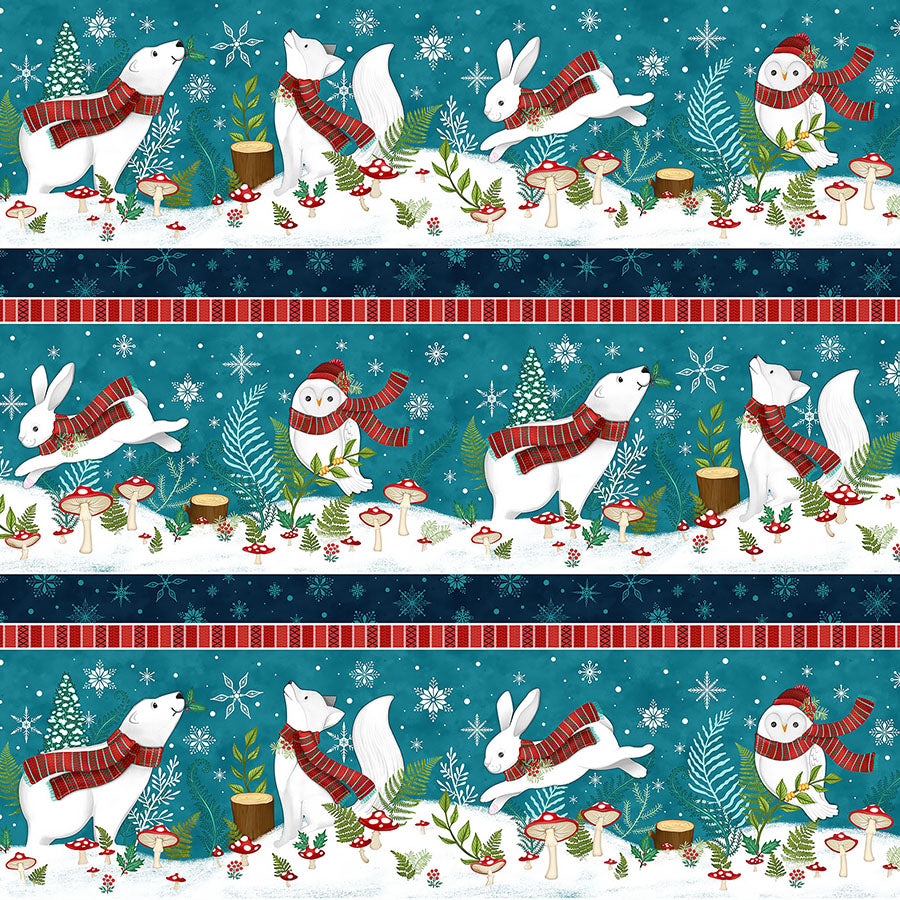 Woodland Wishes Border Stripe Teal/Multi