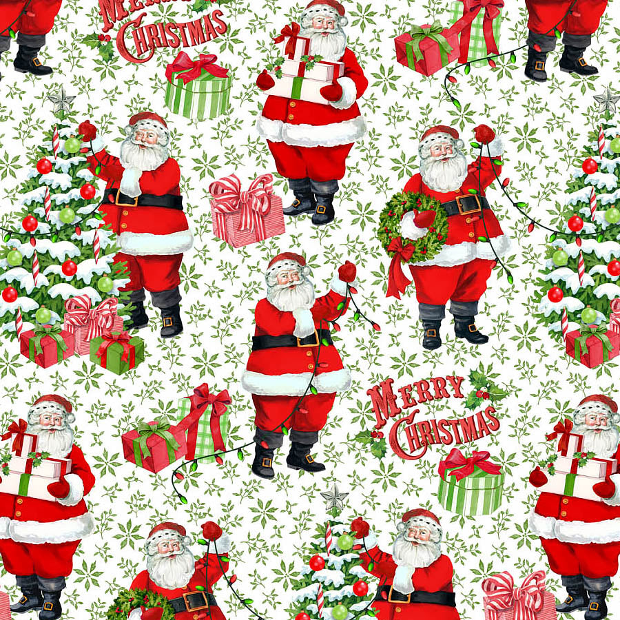 Vintage Christmas Santa Green Multi