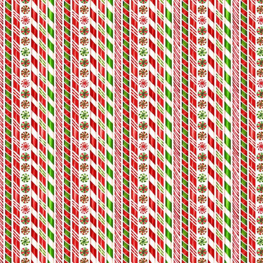 Vintage Christmas Candy Stripe White Multi