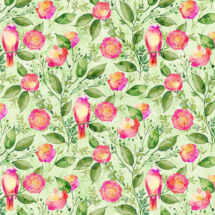 Veranda Florals & Birds Pale Green