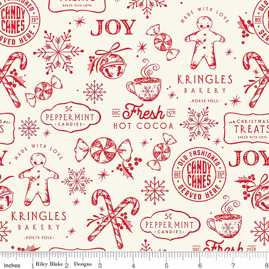 Designer Flannel Christmas Treats Cream