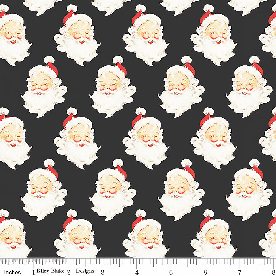 Designer Flannel Santa Heads Charcoal