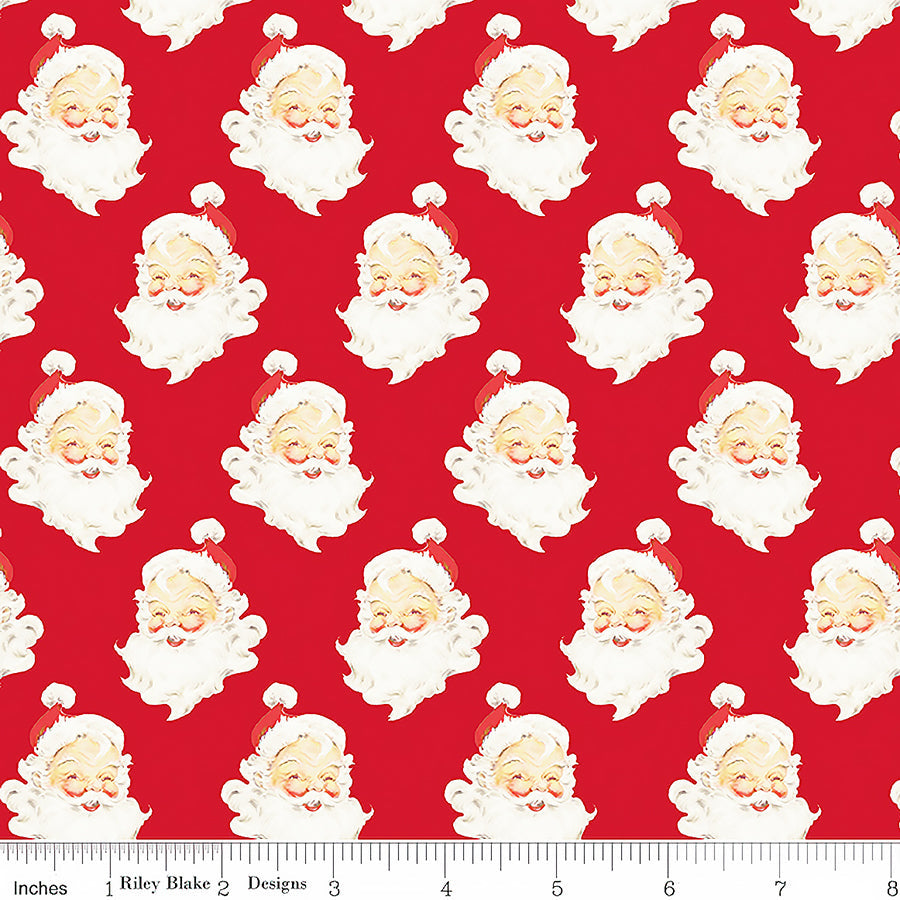 Designer Flannel Santa Heads Red – Remnant 25″ × 44″