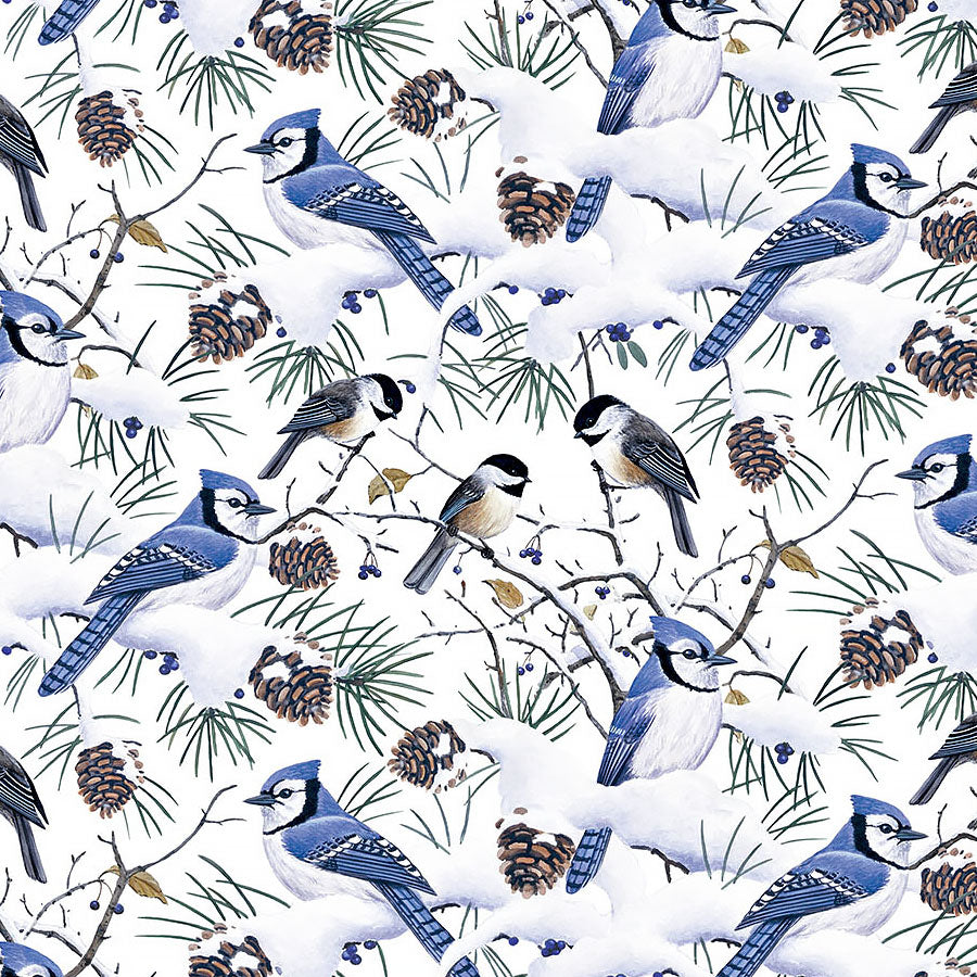 Winter Jays Flannel Birds Pale Blue