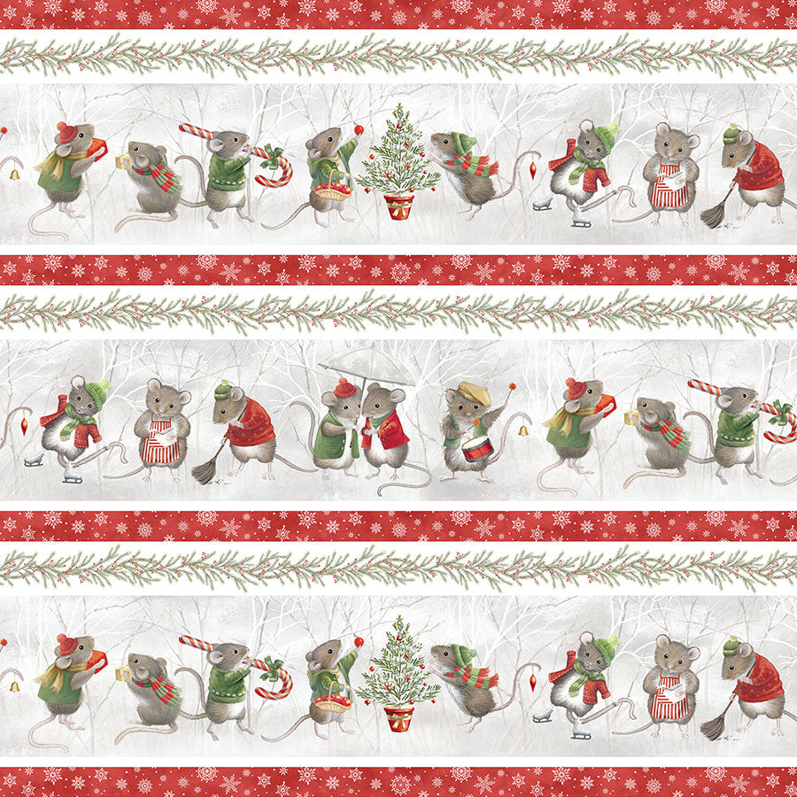 The Christmas Mouse Flannel Border Stripe Gray Multi