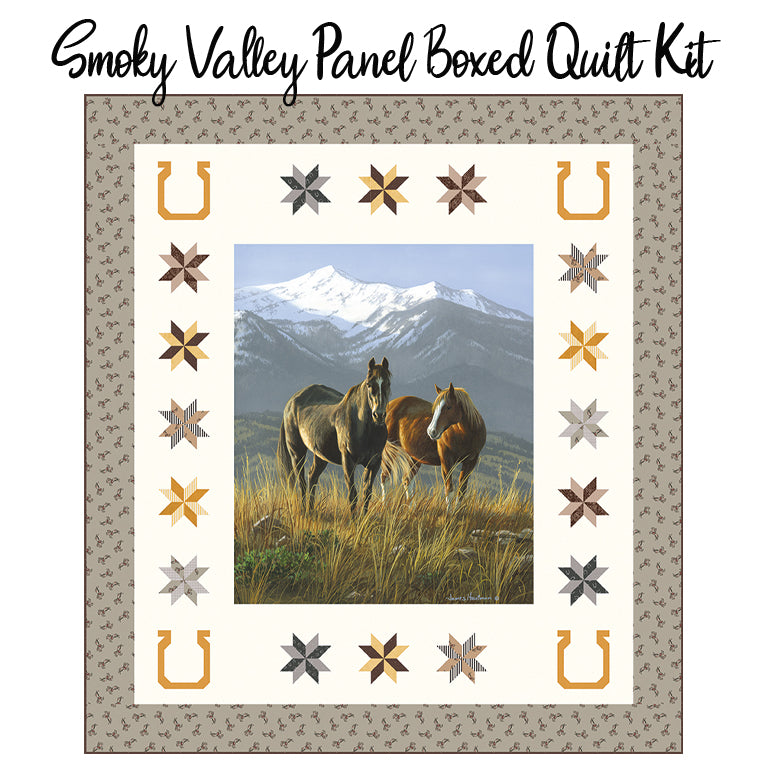 Smoky Valley Panel Boxed Quilt Kit with Wild Horses & Cowboys from Riley Blake