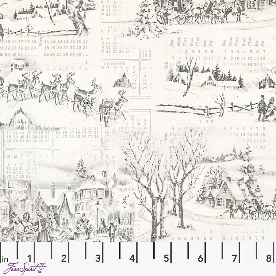 Free Spirit Tim Holtz Holidays Past Winter Toile Neutral 1 Yard Cut