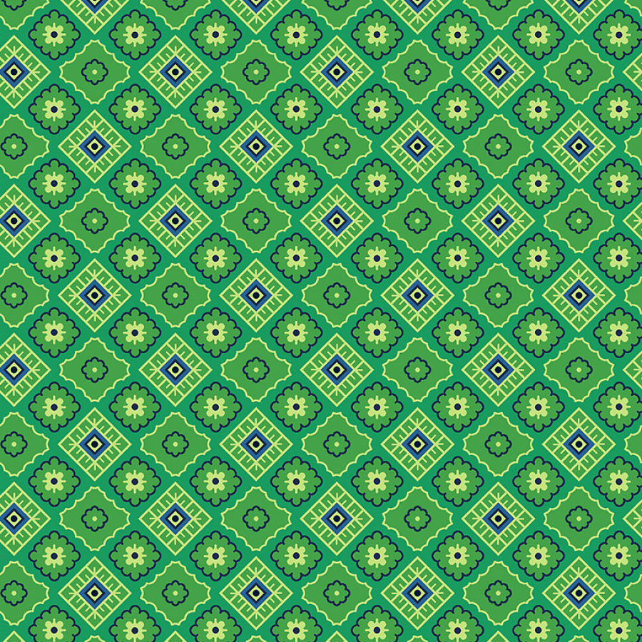 Marcus Blue Crush Fancy Tiles Green 1 Yard Cut