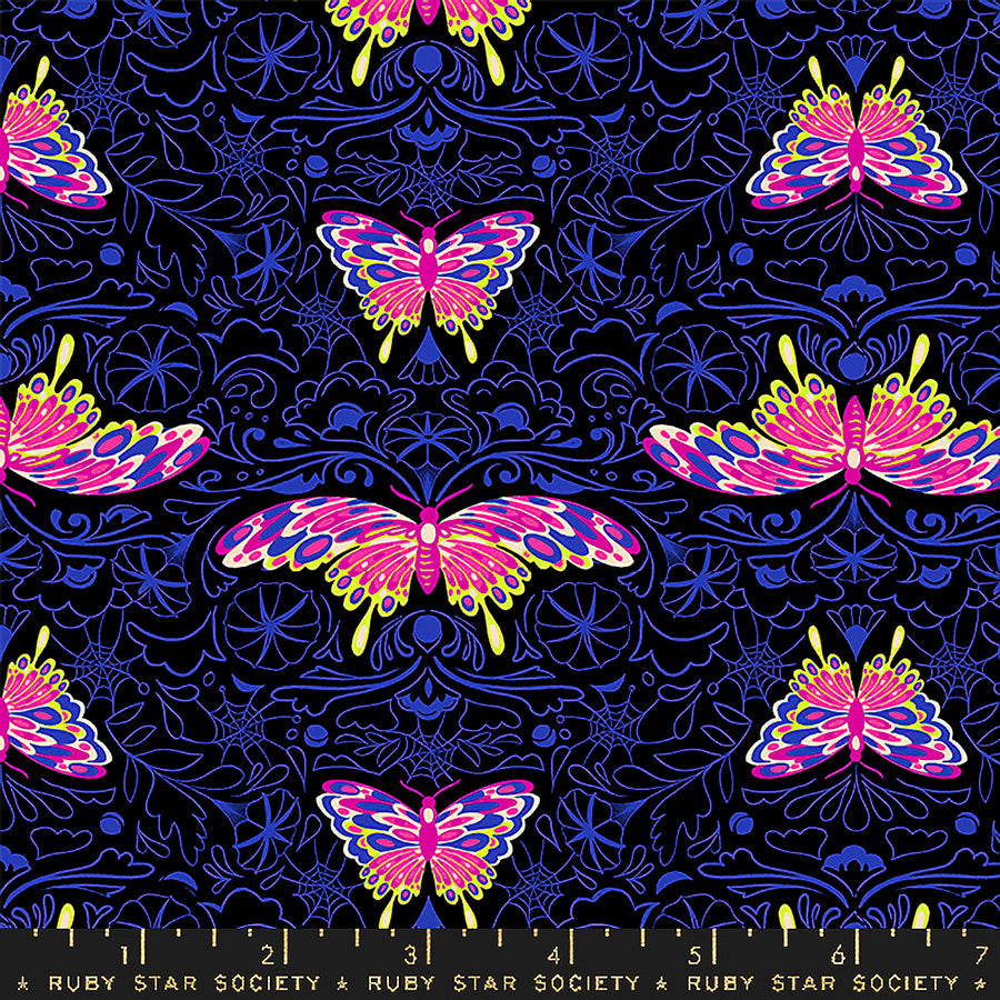 Glow Garden Floral Moths Black
