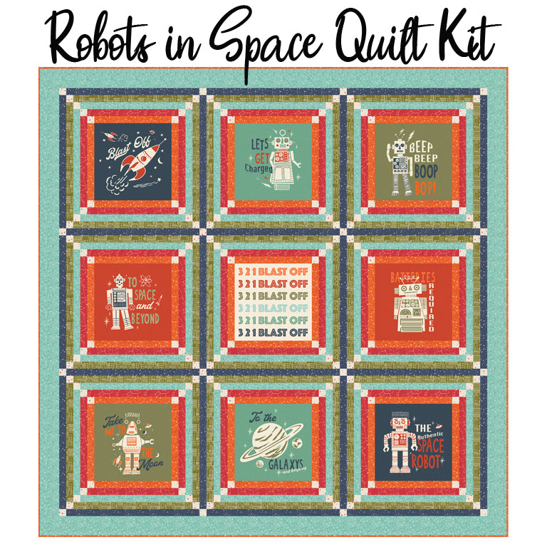 Robots in Space Quilt Kit with 321 Blast Off from Moda