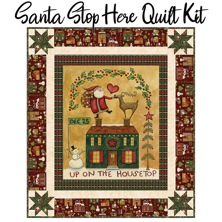 Santa Stop Here Quilt Kit with Up on the Housetop from Riley Blake