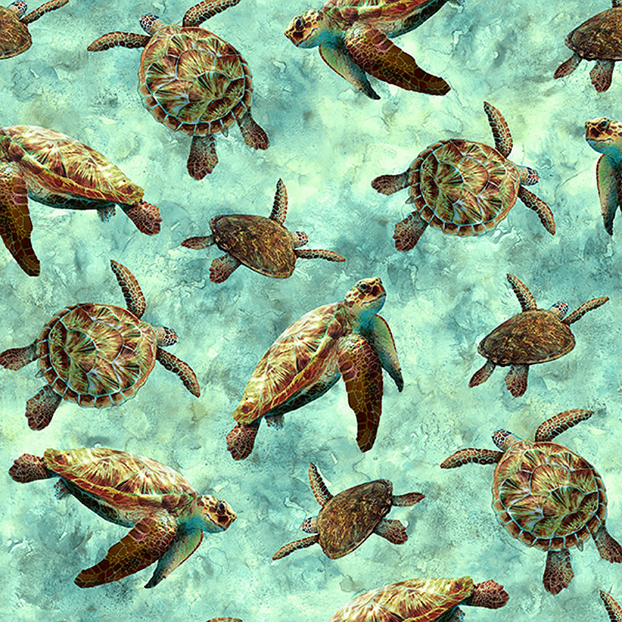 Tides of Color Swimming Turtles Seafoam