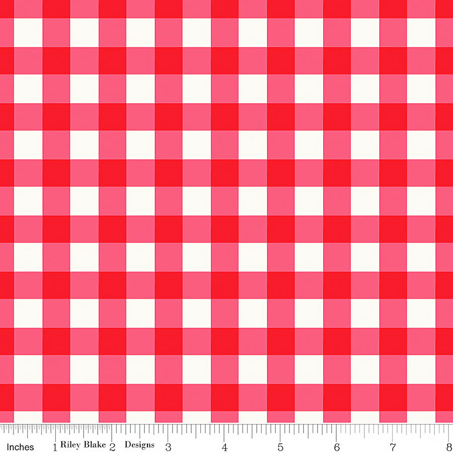 108" Wide Quilt Backing Picnic Florals Gingham Red