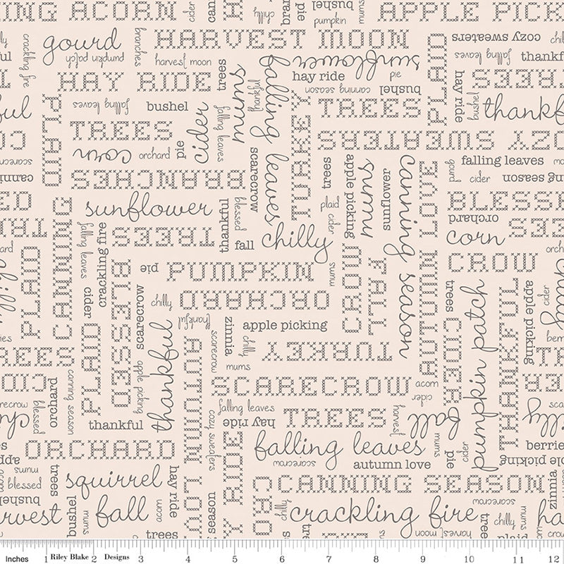 108" Wide Quilt Backing Autumn Words Latte