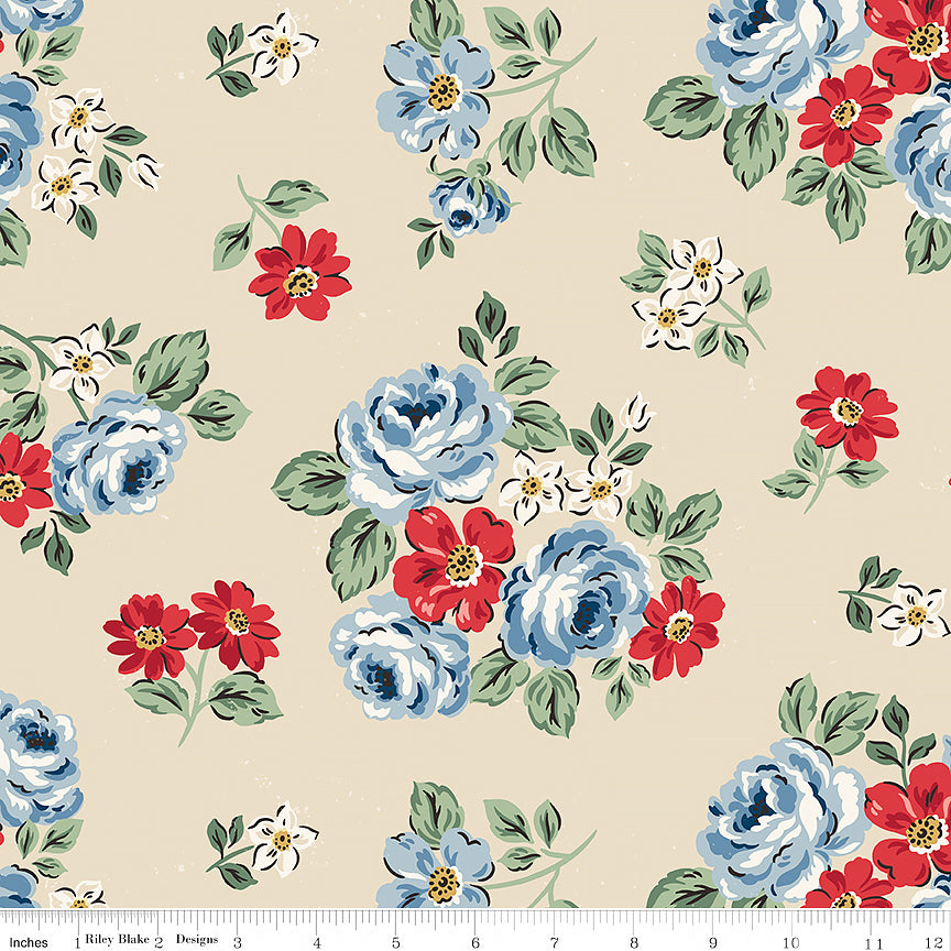 108" Wide Quilt Backing Independence Floral Beige