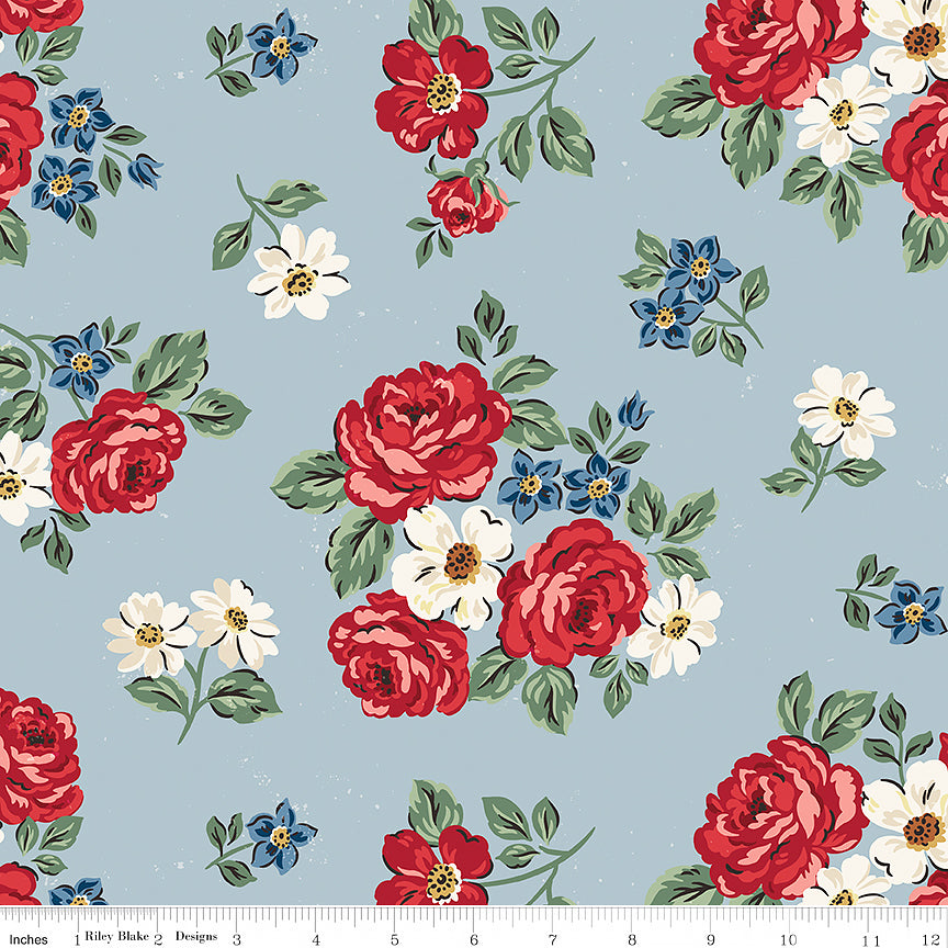108" Wide Quilt Backing Independence Floral Blue