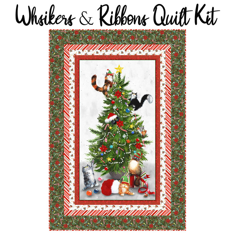 Whiskers & Ribbons Quilt Kit with Meowy Christmas from Windham