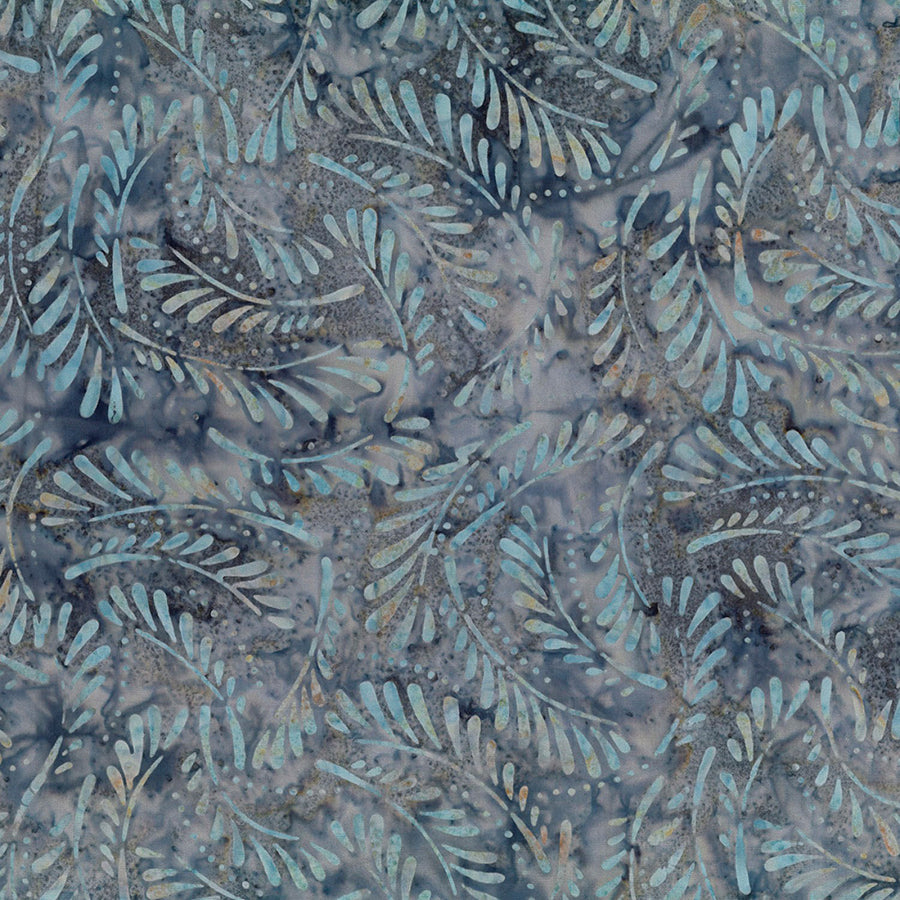 Blue Smoke Batiks Ferns Blue/Gray