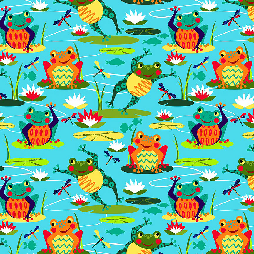 Pond Life Scenic Frogs Turquoise