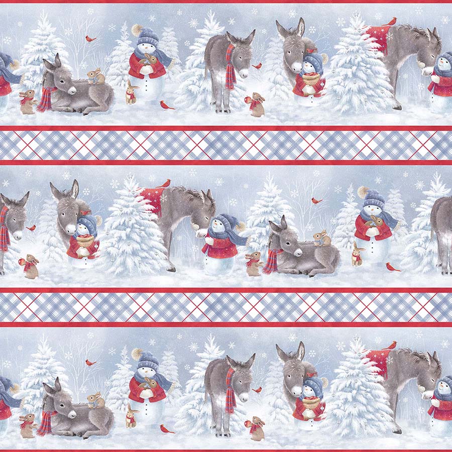 Little Donkey's Christmas Flannel Border Stripe Multi